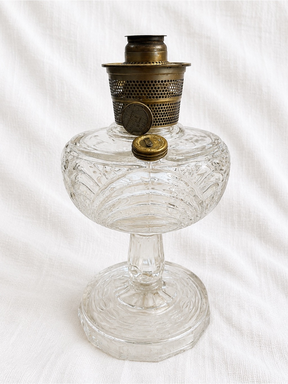 Clear Glass Vintage-Style Oil Lamp with Brass Burner